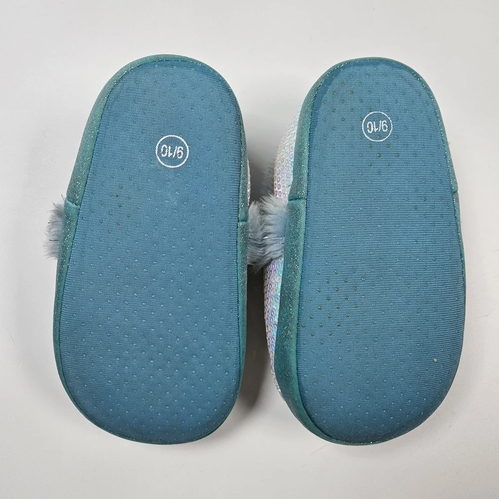 Disney Frozen 2 Girls Slippers Size 9/10 Elsa Anna Toddler Plush Sequin Faux Fur